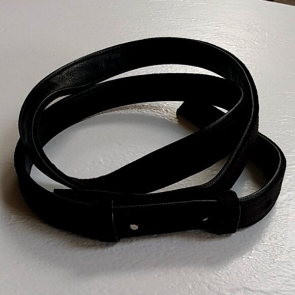 Black Suede/Velveteen-like Skinny Belt with Two Stud Closure System - Picture 1 of 6